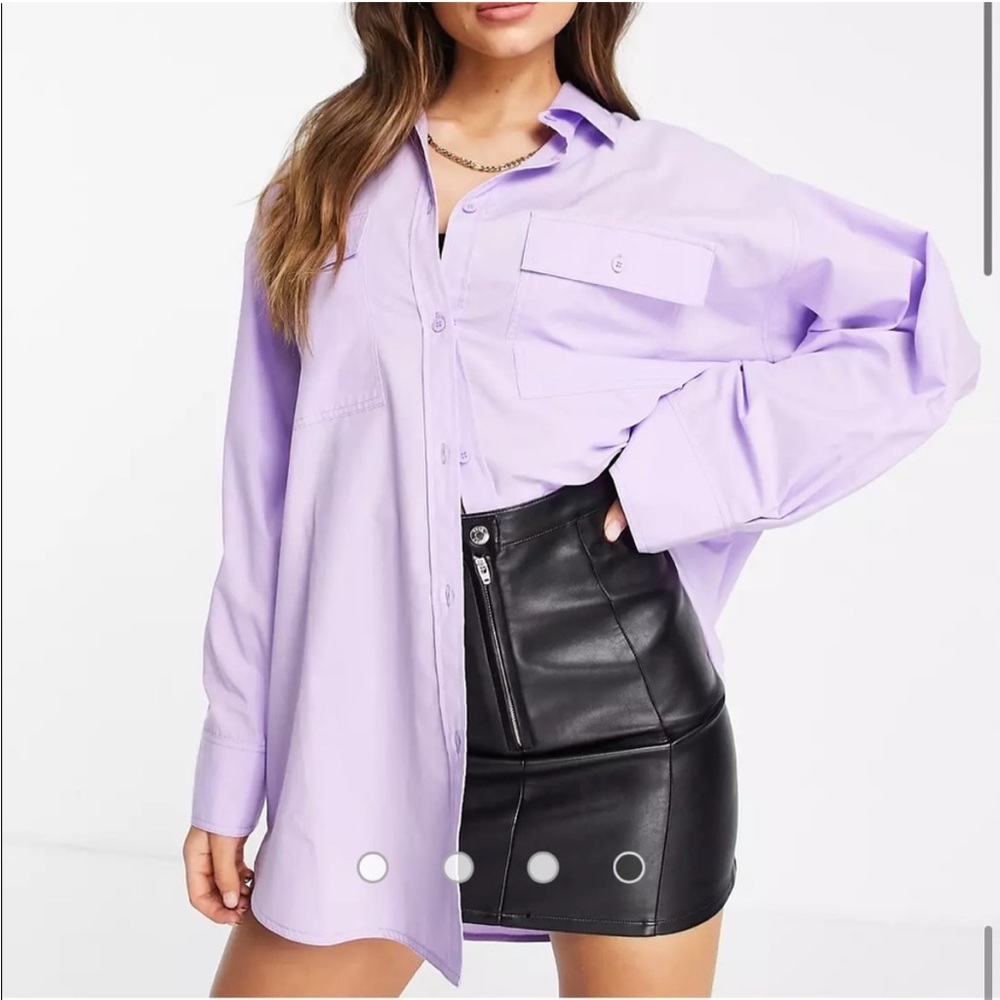 ASOS DESIGN oversized shirt with wide cuff detail in lilac- 6 - Picture 4 of 4